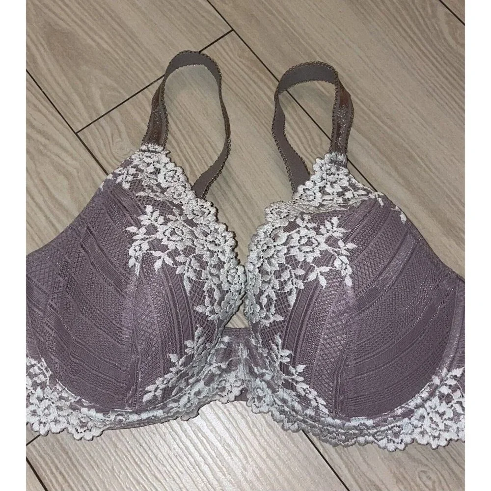 Wacoal 853291 Embrace Lace Contour Bra Lined Underwire Floral Womens 32DD Gray - Picture 3 of 6